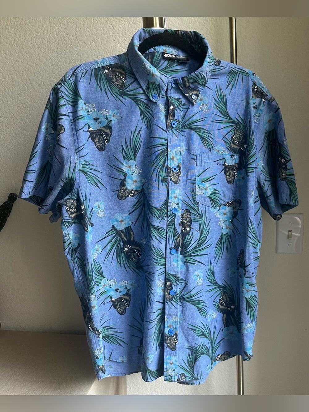 Star Wars Chewbacca Floral Button Up Short Sleeve Shirt